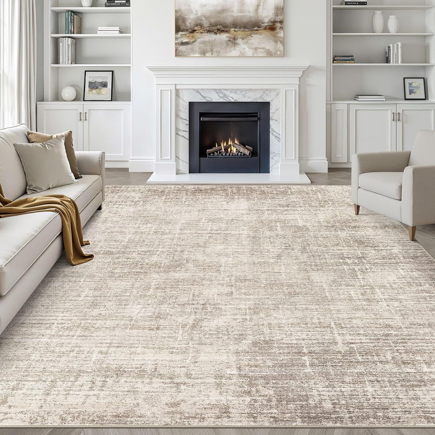 LOONGRUG 8×10 Area Rugs Washable Neutral Modern Rug for Living Room Brown | Abstract Soft Stain Resistant Indoor Non-Slip Carpet for Bedroom Nursery Kids Office Playroom Dining Room