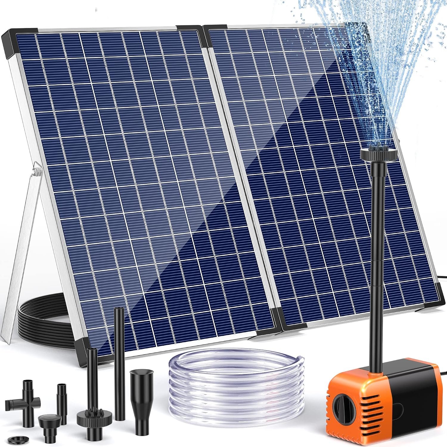 Solar Fountain Pump 35 Watt, 480GPH Solar Water Pond Pump with PVC Tubing 4 Spray Heads 16.5ft Cable Length for Garden Pond Fountain Waterfall Hydroponics Pool