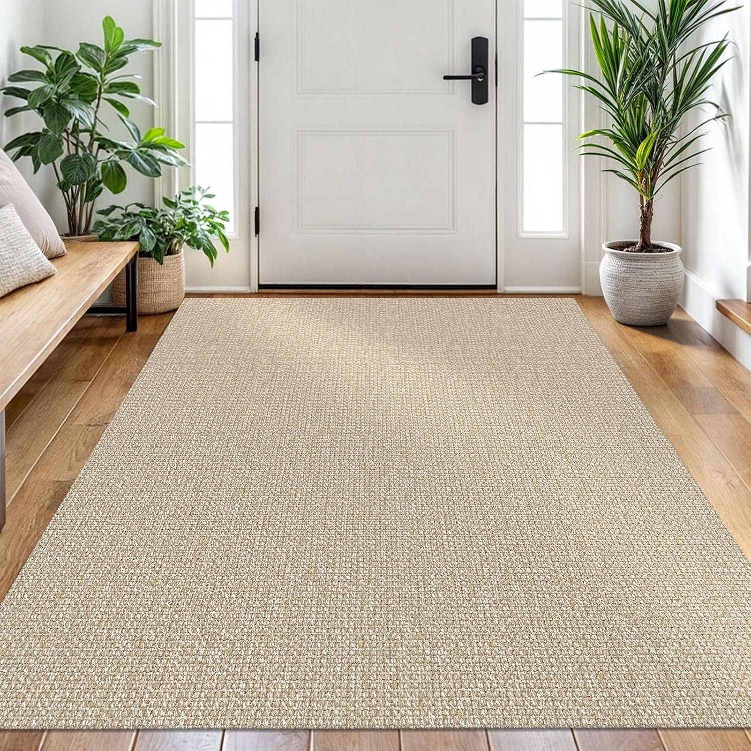Washable Area Rug, Non Slip Entryway Rug, 4×6 Ft, Sand/Beige | Washable Cotton Braided Throw Rug, Non Slip Rubber Dot Backed, For Bedroom, Living Room, Entryway, Kitchen, Foyer