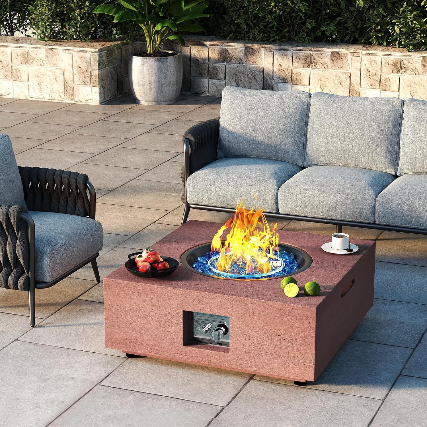 Jocoevol 28 Inch Fire Pit Table Propane Fire Pit 40,000btu Gas Fire Pits for Outdoor Outside Patio with Burner Lid, Glass Rocks