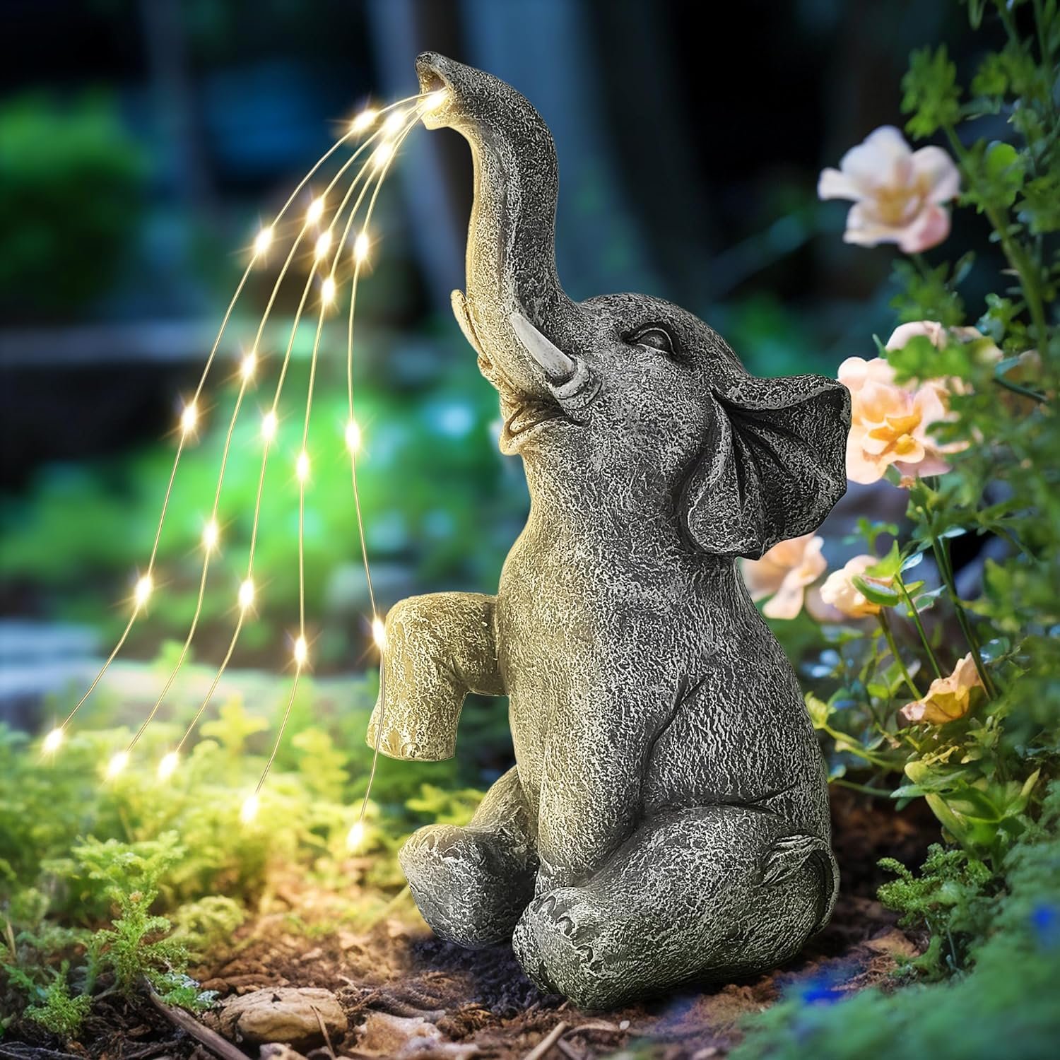 GIGALUMI Elephant Statue Solar Garden Yard Decor Outdoor Gifts for Women | Constant Light, Solar Elephant Decor Gifts for Women Mom Grandma, Outdoor Figurine for Yard Patio Balcony Porch Lawn Ornament