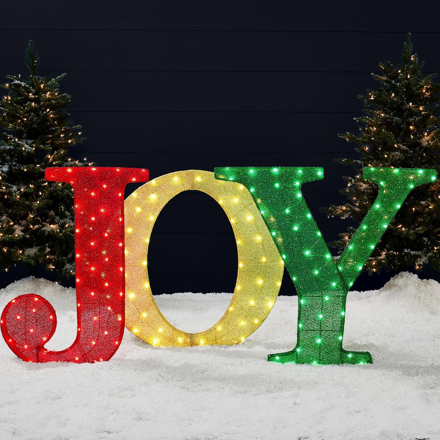Best Choice Products 3-Piece Christmas Joy Yard Decoration, 32in 3D Lighted Outdoor Holiday Décor w/ 150 LED Lights, Ground Stakes – Red/Gold/Green
