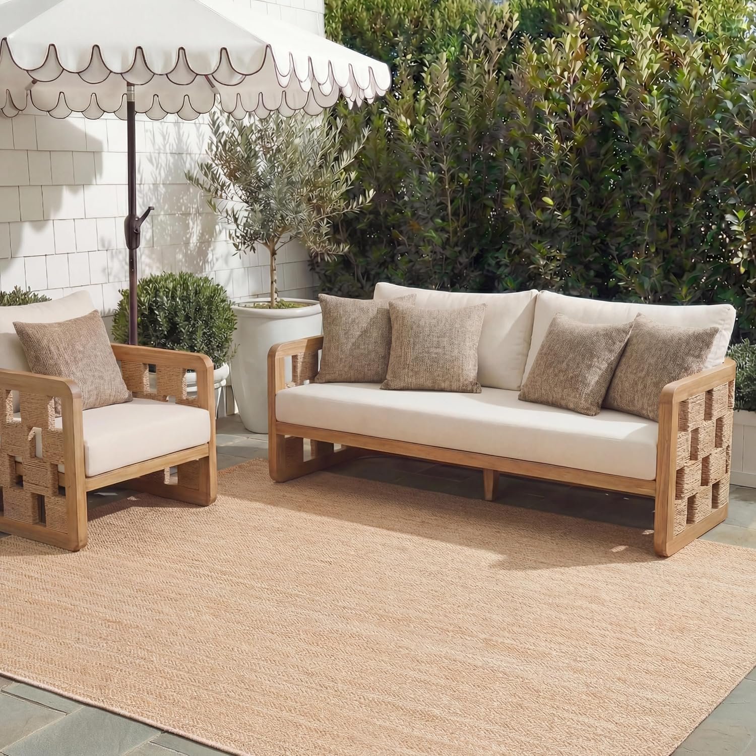 SAFAVIEH Outdoor Area Rug 9×12 – Courtyard Collection – Large, Coastal Design, Natural & Cream, Durable & Easy Cleaning, Ideal for Patio, Entryway, Mudroom (CY8022-03012)