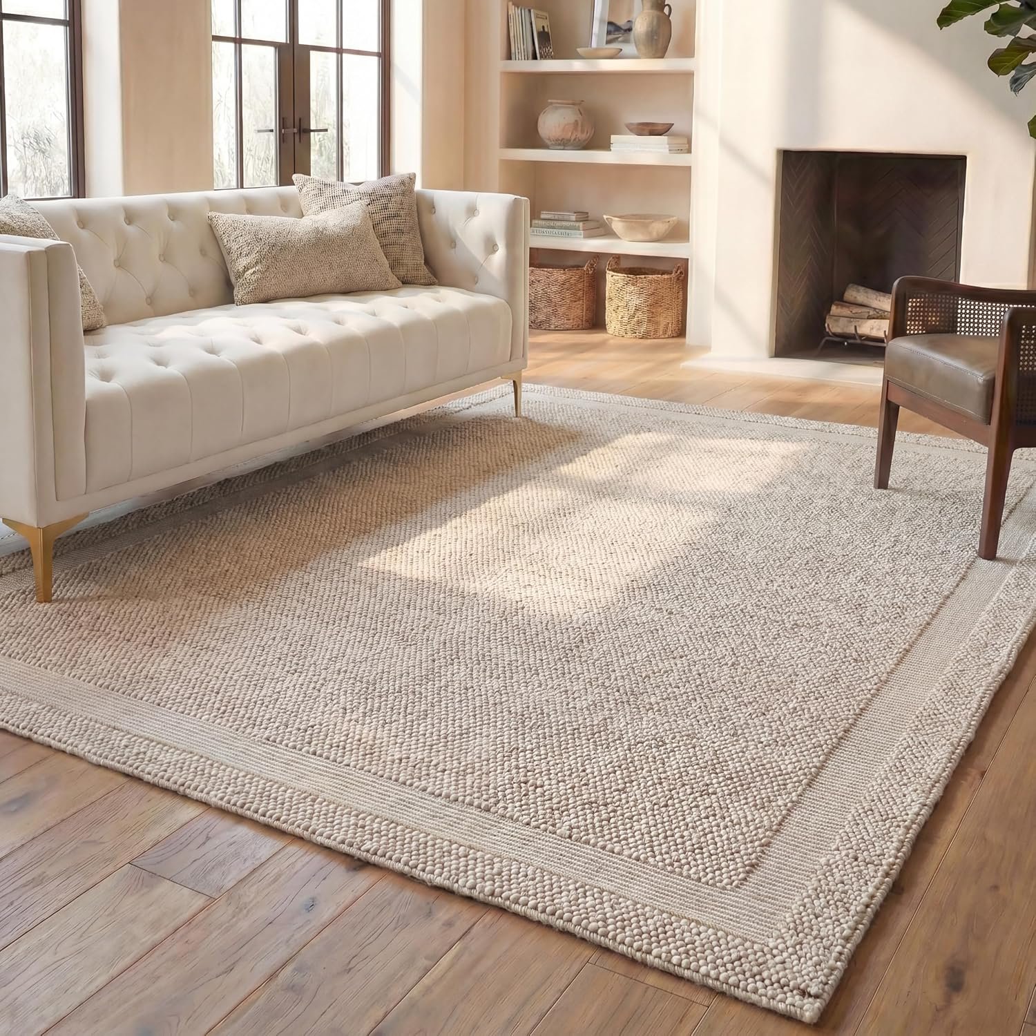 SAFAVIEH Area Rug 8×10 – Natura Collection – Large – Scandinavian Design, Ivory, Handmade Wool Blend, Ideal for Living Room, Bedroom, Dining Space (NAT133A)