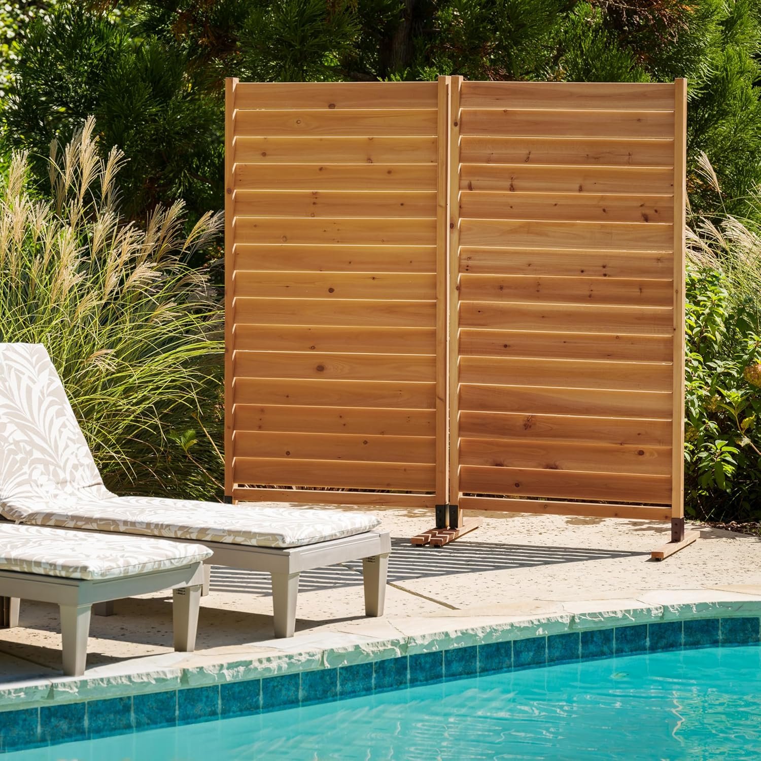 Enclo Louvered Freestanding/Surface Mounted Privacy Screen, Cedar Wood | 6ftH x 3ftW, Louvered, 1 Panel, Great for Balconies, Patios, or Decks, AZ18031