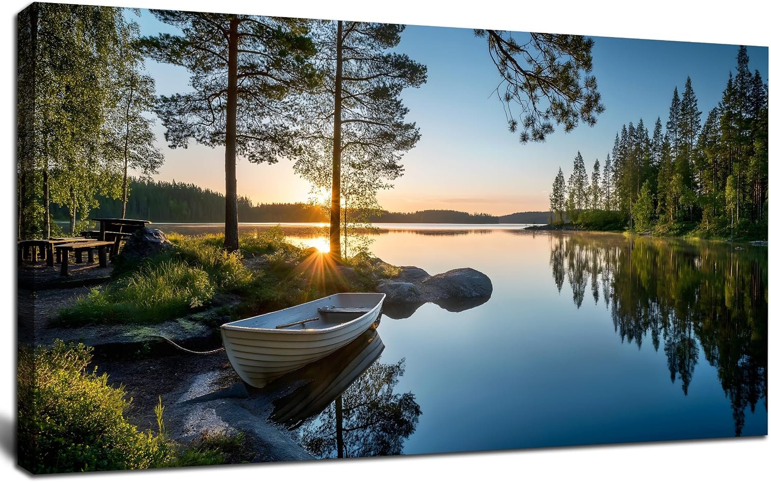 SSNEEKNDG Large Green Landscape Canvas Wall Art for Living Room Forest Lake Sunset Canvas Prints Nature Scenery Artwork for Bedroom Office Home Decor Ready to Hang 20×40 Inch