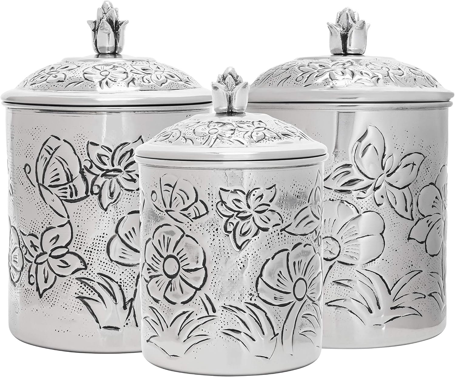 Old Dutch International Embossed Butterfly Canister Set, 3 pcs