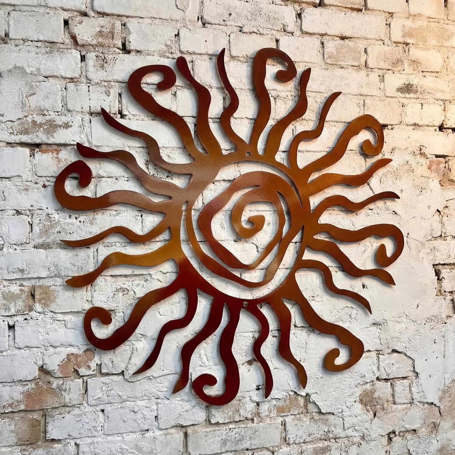 Moxweyeni 12 Inch Sun Metal Wall Art Outdoor Decor Wacky Large Sun Art Wall Decor Pool Decorations for Home Bedroom Living Room Office Garden(Rust Color)