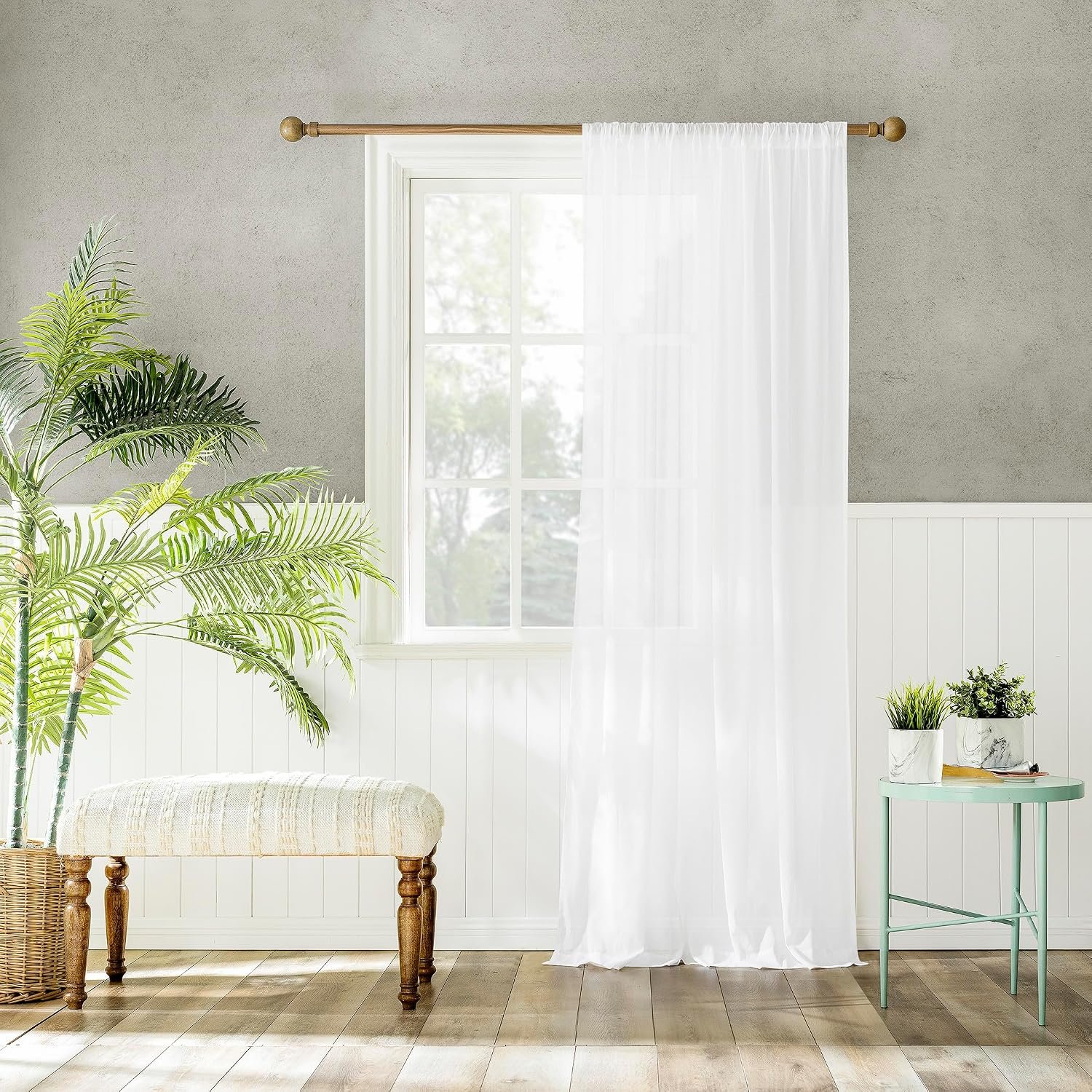 Archaeo 100% Cotton Sheer Curtain, 50″ x 63, White