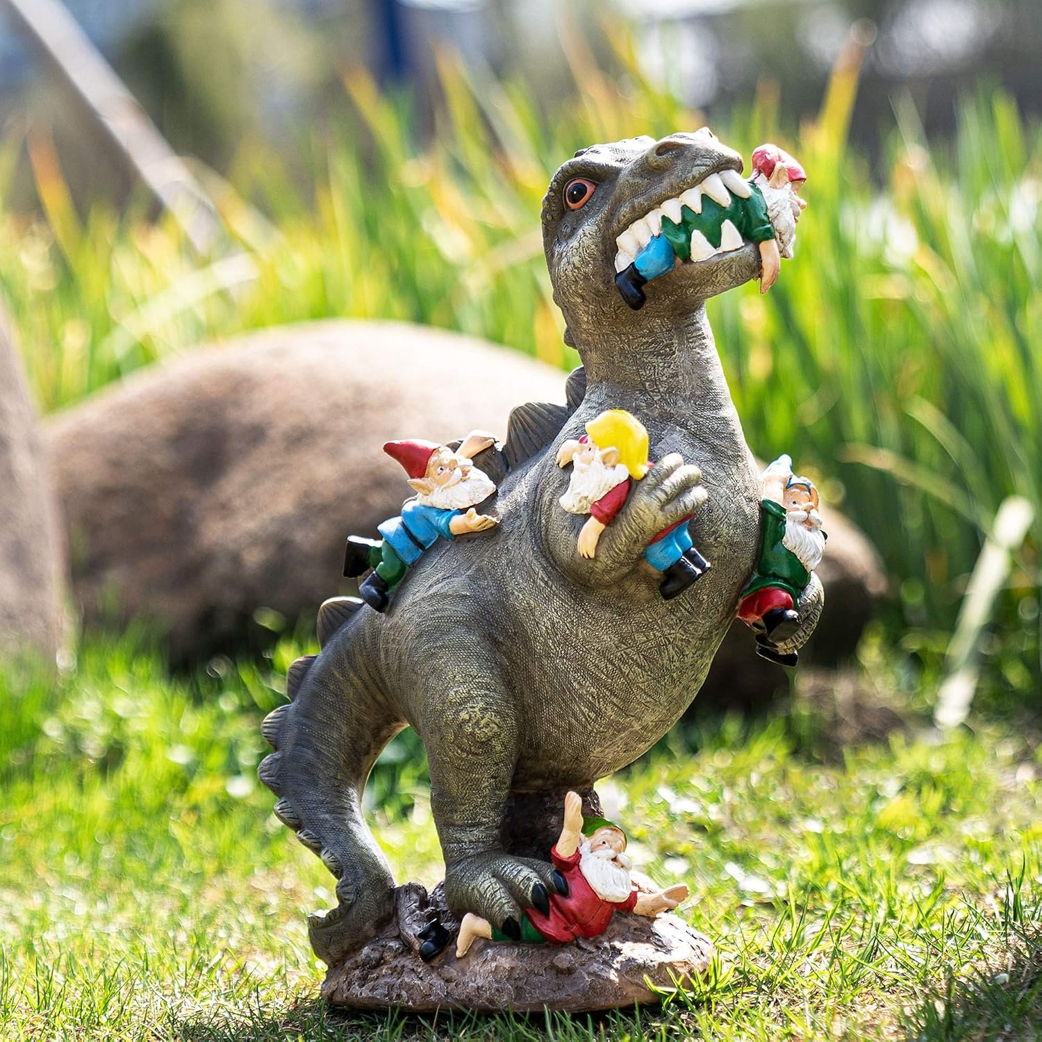 SOWSUN 14″ Garden Gnomes Statue Dinosaur Outdoor Decor Gifts for Women | Gardening Gifts for Women Mom Grandma, Dinosaur Gnomes Garden Statue, Outdoor Decor for Yard Patio Balcony Porch Lawn