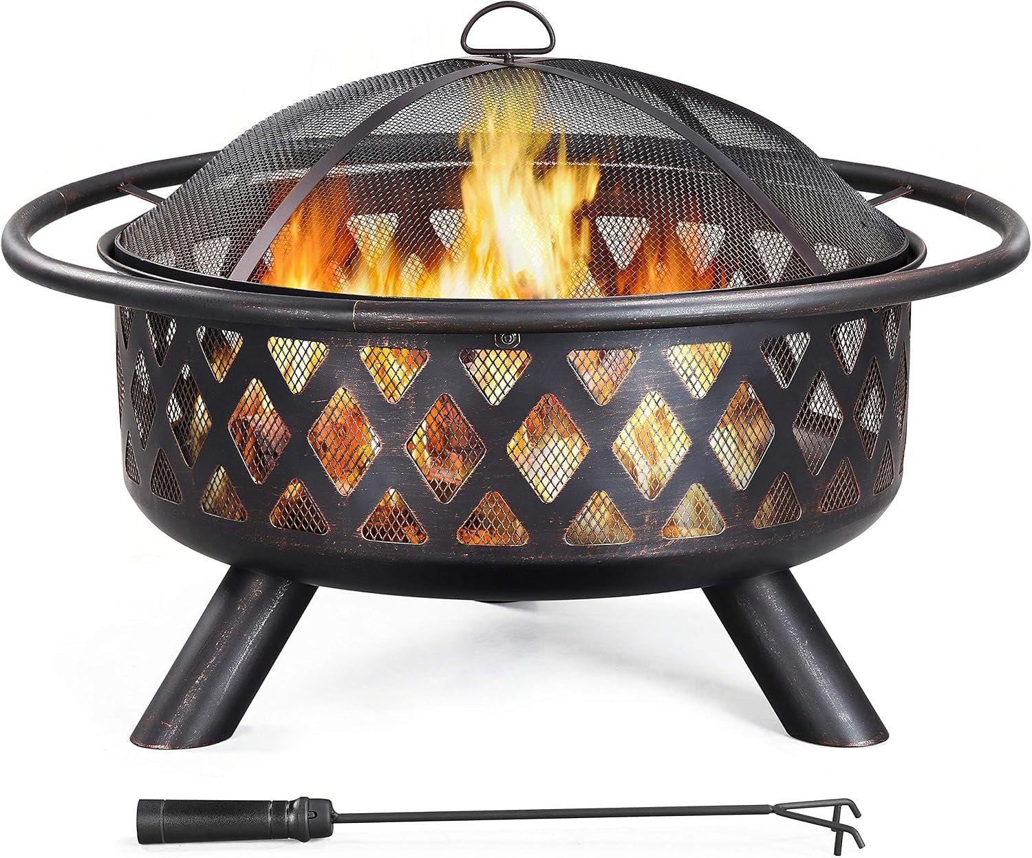 Yaheetech Fire Pit 36in Outdoor Wood Burning Fire Pits Wood Large Fire Bowl for Outside BBQ Bonfire Patio with Mesh Spark Screen, Poker and Rain Cover | for Outside BBQ Bonfire Patio with Mesh Spark Screen, Poker and Rain Cover