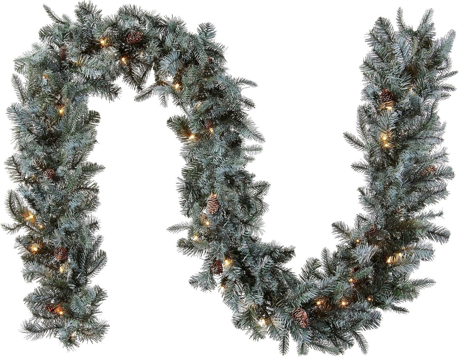 National Tree Company 9ft Pre-Lit Arctic Spruce Christmas Garland | 50 Clear Lights, 350 Tips, Artificial Christmas Decoration With Pinecones, Green