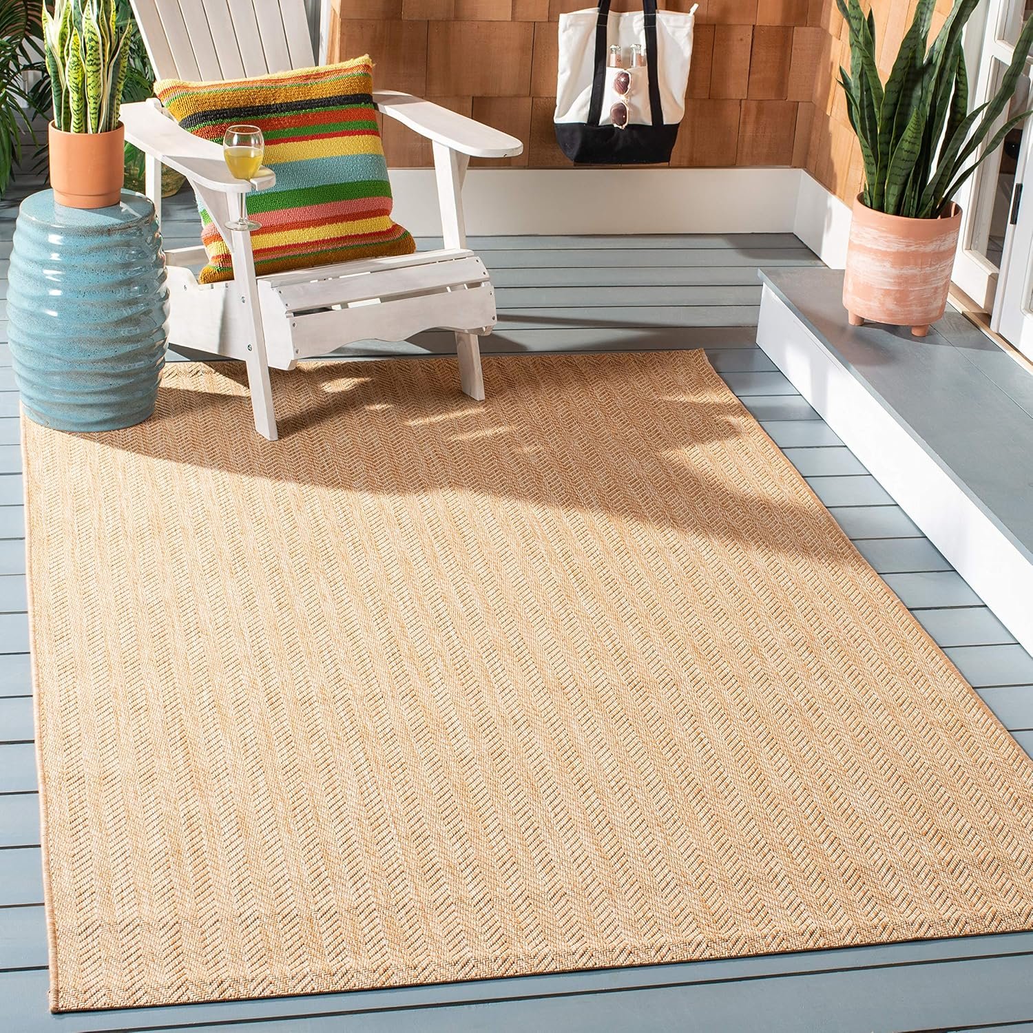 SAFAVIEH Outdoor Area Rug 5’3″x7’7″ – Courtyard Collection – Coastal Design, Natural & Cream, Durable & Easy Cleaning, Ideal for Patio, Entryway, Mudroom (CY8022-03012-5)