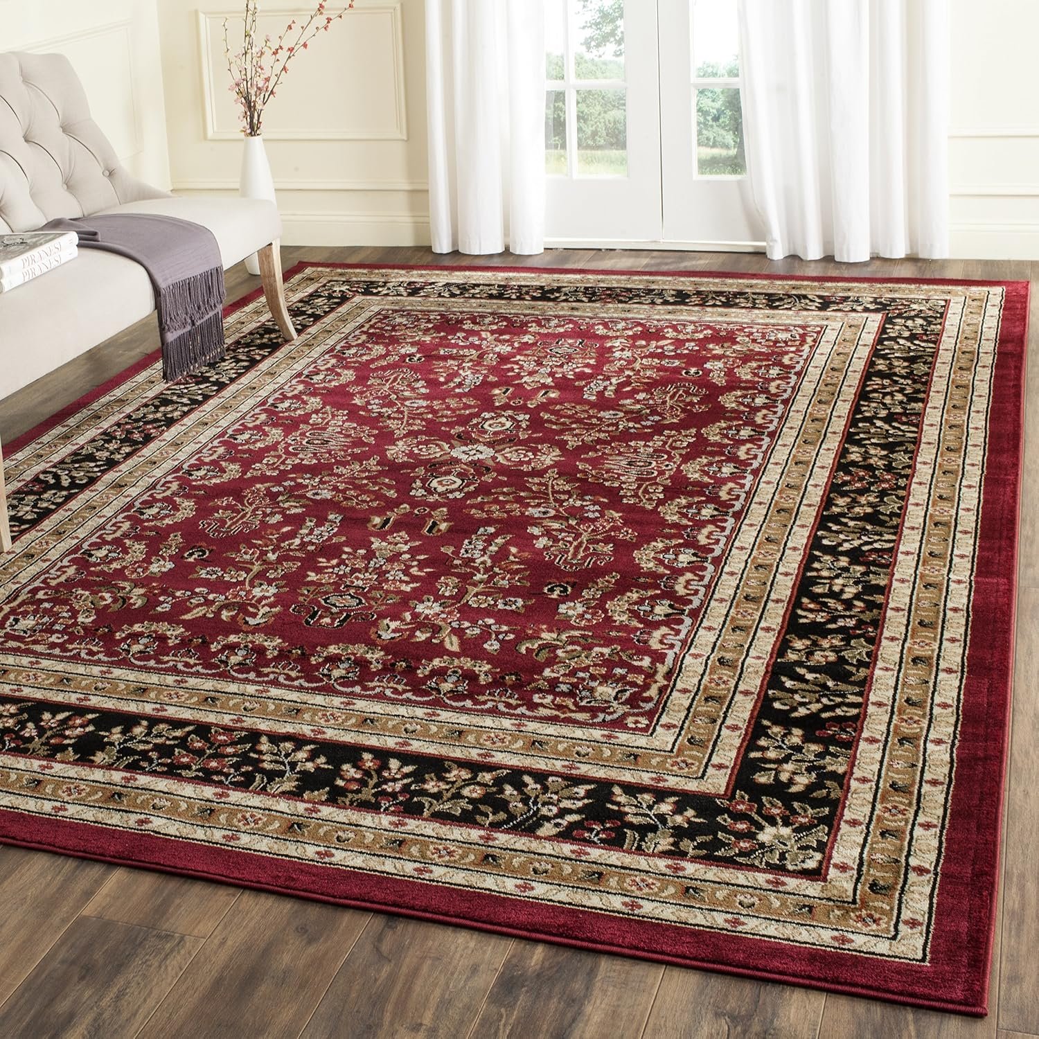SAFAVIEH Area Rug 8×10 – Lyndhurst Collection – Large – Red & Black, Traditional Oriental Design, Non-Shedding & Easy to Clean, Ideal for Living Room, Bedroom, Dining Space (LNH331B)