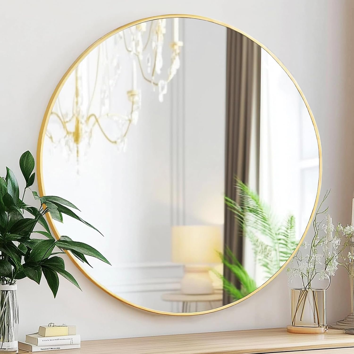 Gold Round Mirror, 24 inch Circle Mirror, Brushed Gold Metal Frame | High Definition, Waterproof, Rust-resistant, Circle Mirror for Bathroom, Bedroom, Entryway, Living Room, Wall Décor