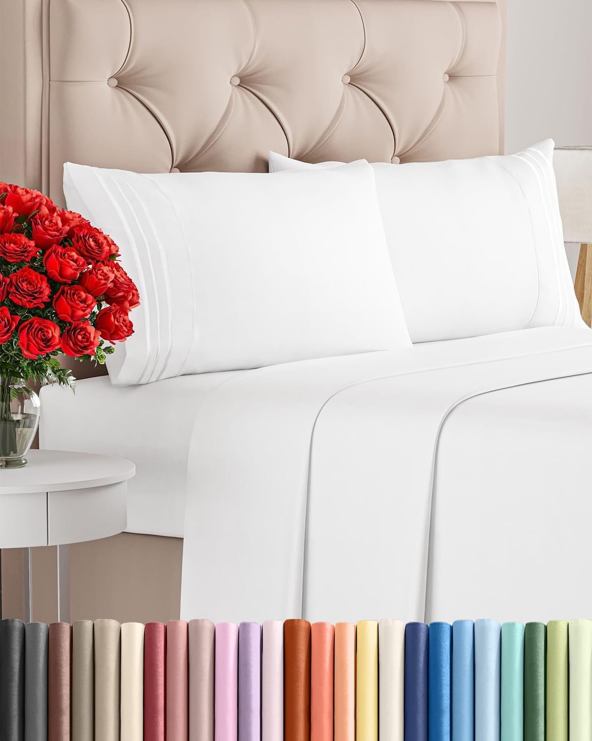 Queen Size 4 Piece Sheet Set – Comfy Breathable & Cooling Sheets – White | Hotel Luxury Bed Sheets for Women & Men, Deep Pockets, Easy-Fit, Extra Soft and Wrinkle Free Sheets, Oeko-Tex Bed Sheet Set