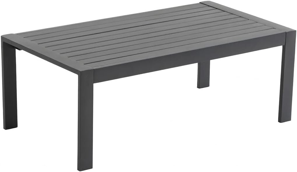 Metal Outdoor Coffee Table, Rectangle Patio Coffee Table, All-Weather Coffee Side Table for Balcony, Poolside, Deck, Garden, Dark Grey
