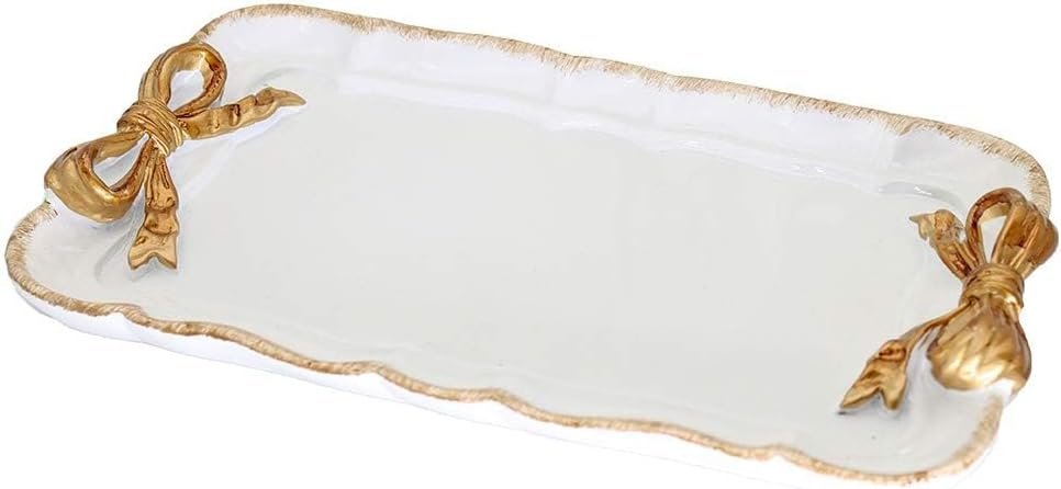 Warmtree Bow Jewelry Tray, Coquette Trinket Dish, Vanity Decor | Decorative Tray for Jewelry, Towel, Storage, Rings, Bracelets, Earrings, Cosmetics, Retro Design for Room Decor, White