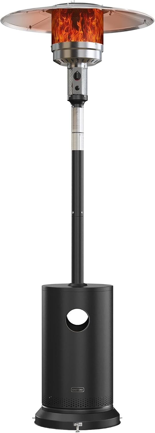 EAST OAK 50,000 BTU Patio Heater for Outdoor Use with Round Table Design, Double-Layer Stainless Steel Burner, Wheels, Triple Protection System, Outdoor Heater for Home and Residential, Black