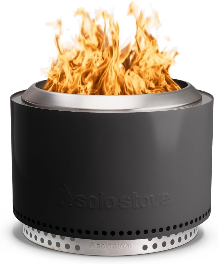Solo Stove Yukon 2.0 + Stand, 27 Inch Smokeless Fire Pit – Portable Stainless Steel Outdoor Fireplace – 360° Airflow Technology and Removable Ash Pan – Ideal for 6 or More People, 43.9lbs, Ash