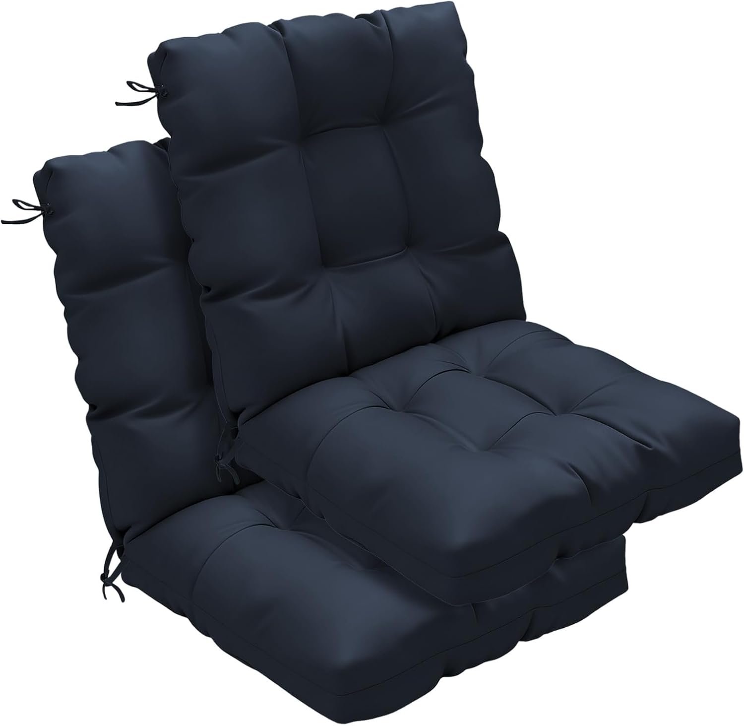 Outdoor Chair Cushions 42x21x4 Inch Set of 2, Dark Blue | Patio Cushions for Dining Rocking Chairs, High Back Soft Seat Pad with Ties, Waterproof Fade Resistant, Indoor Outside Use