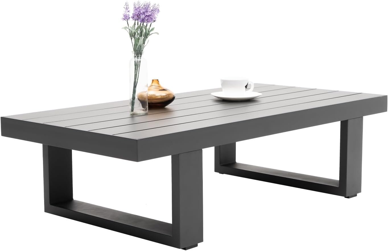 Sneijde Outdoor Coffee Table for Patio All-Weather Aluminum Coffee Table | Rectangular Coffee Table for Garden Deck Poolside, Dark Grey, 23.8″ D x 47.2″ W x 13.2″ H