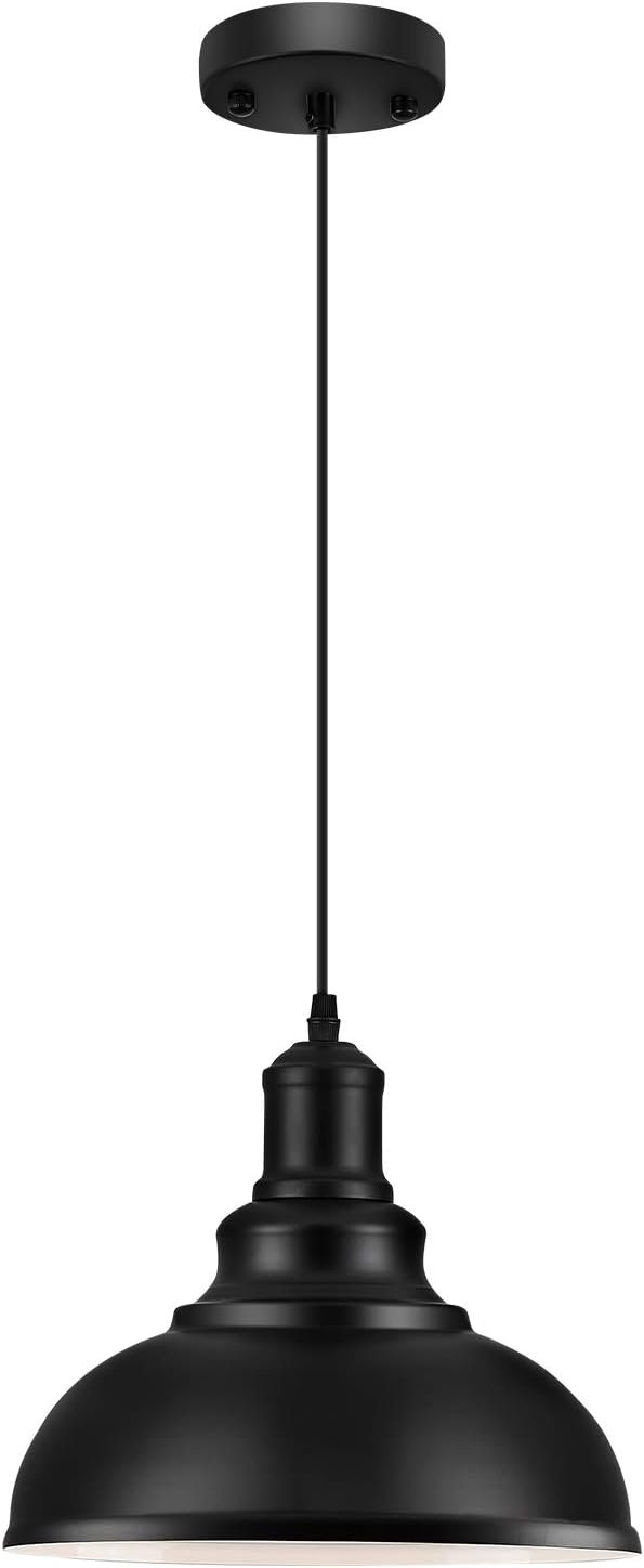 LOEHINLE Pendant Lighting Vintage Industrial Fixtures, Black Metal Farmhouse Lights, Ceiling Lamp for Kitchen Home Island Dining Room Bedroom, 11.4 inches