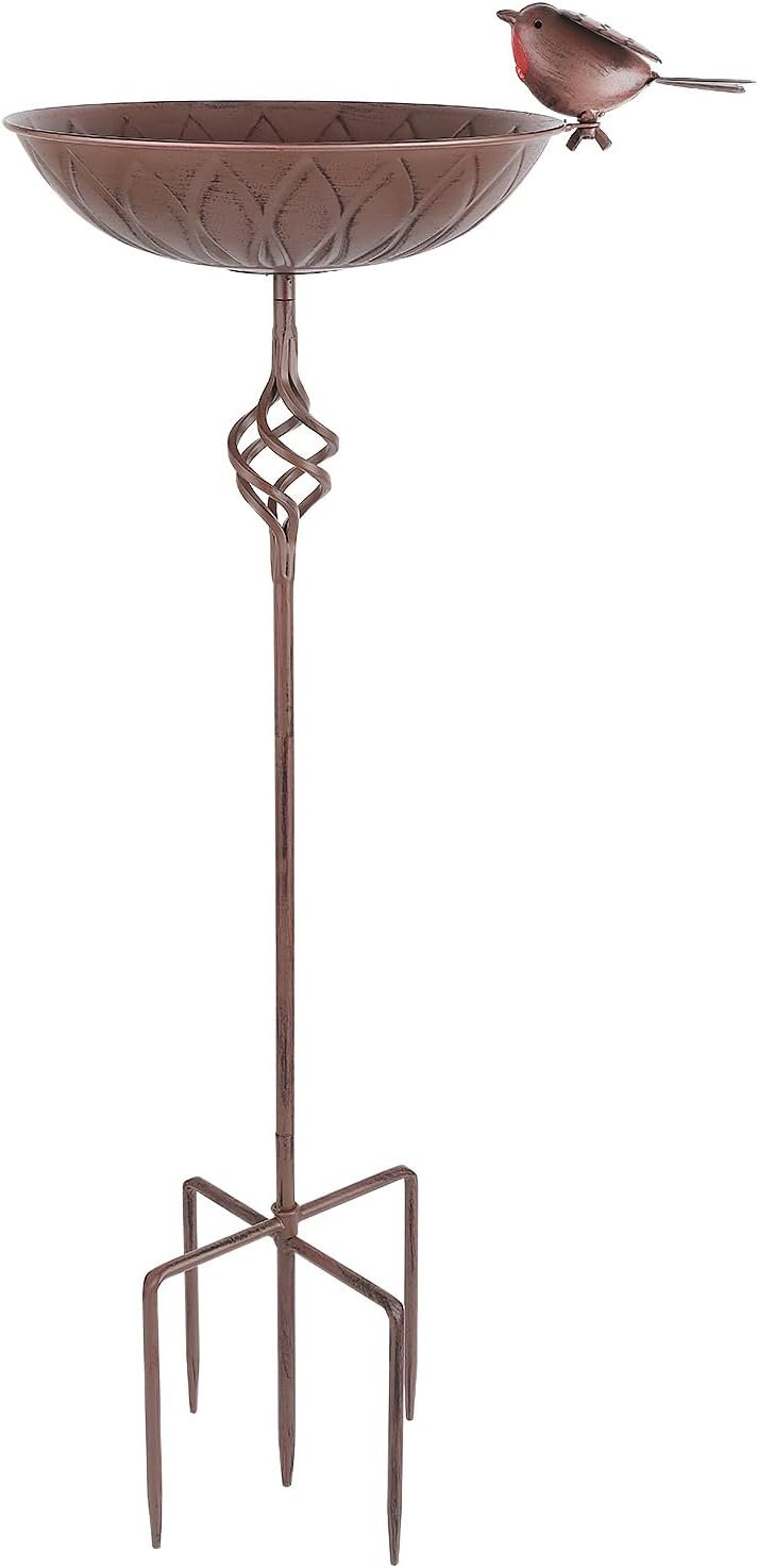 Metal Bird Bath for Outside,Outdoor Birds Feeder Water Bowl with Stake | 27.6″ H Hand-Painted Vintage Freestanding Birdbaths & Birdfeeder with 5 Prongs Base for Garden Patio Yard Lawn Decor