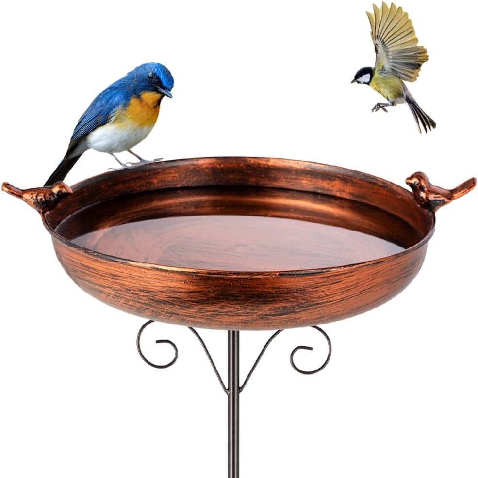 DREAMSOUL 38″ Metal Bird Bath with Stake, Vintage Copper Birdbath | Bird Bath for Outside Freestanding Structure, Suitable for Garden Backyard Landscape, Easy Assembly with No Tools Required
