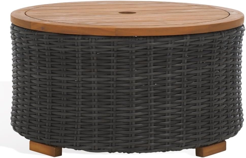 SAFAVIEH Couture Collection Anguilla Dark Grey Faux Wicker Indoor/Outdoor Storage Coffee Table (Fully Assembled)