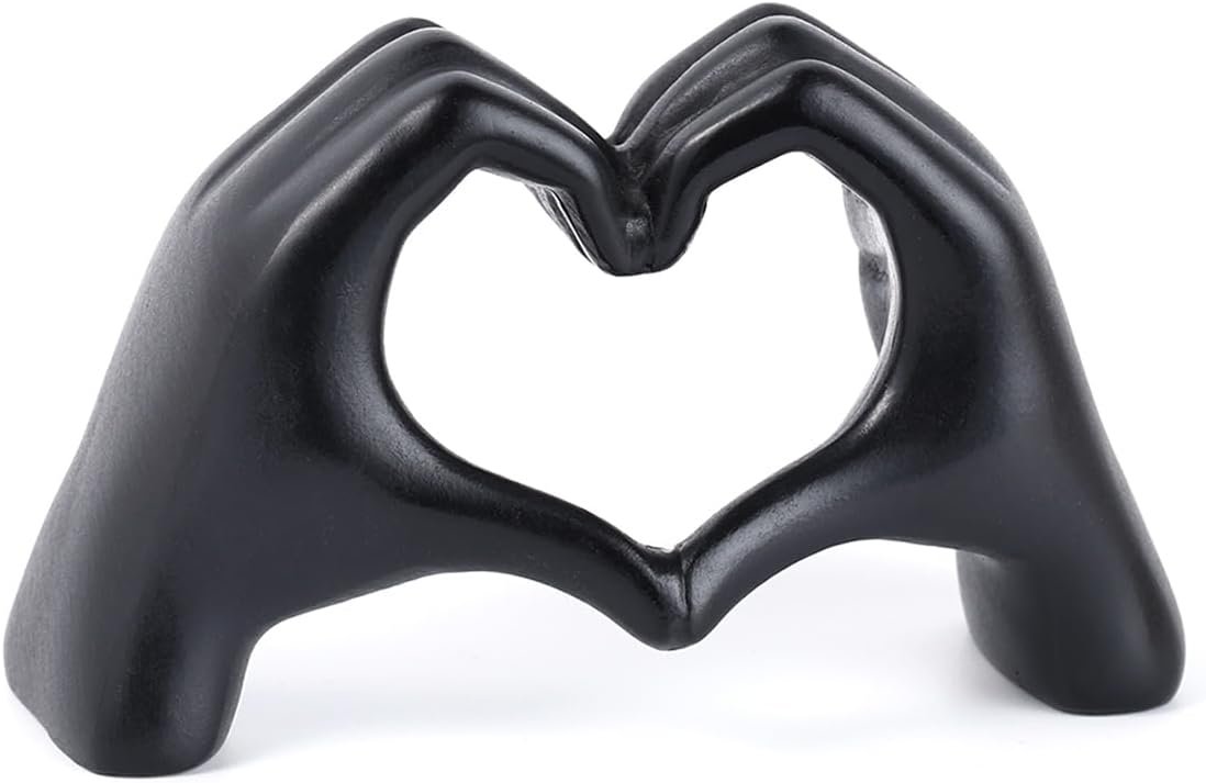 Modern Gold Heart Hands Sculpture, Decorative Table Art, Love Symbol Home Decor (Black)