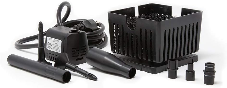 Beckett Corporation CGFK60 7207210 120 GPH 5 Watt Container Fountain Pump Kit for Patio Ponds, Container Fountains, Indoor and Outdoor Fountains, Black