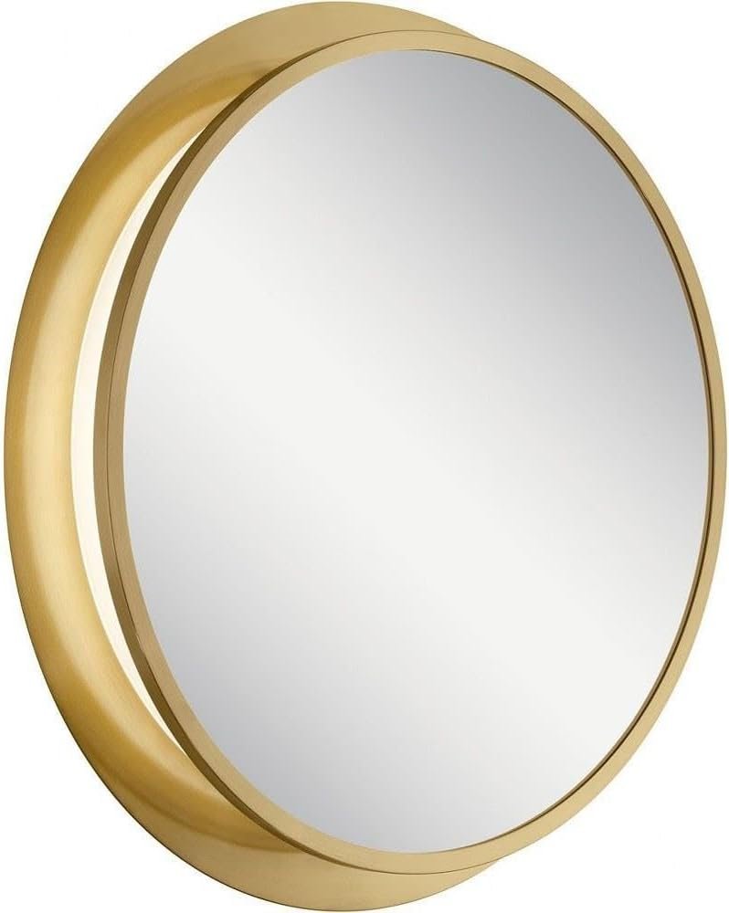 Kichler Chennai 30″ LED Round Wall Mirror, Champagne Gold | Integrated LED accent lighting creates a dramatic wall-wash effect for bedrooms, hallways and entryways (30″), 86004CG