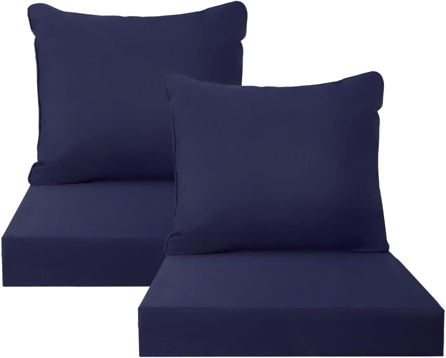 PatioGlow Outdoor Seat Cushion Set, 24″ x 24″ x 3.5″, Set of 2, Water-Resistant & Fadeness Patio Furniture Cushions with Removable Cover & Ties, Thick Deep Seating Pads for Outside Sofa Couch, Blue