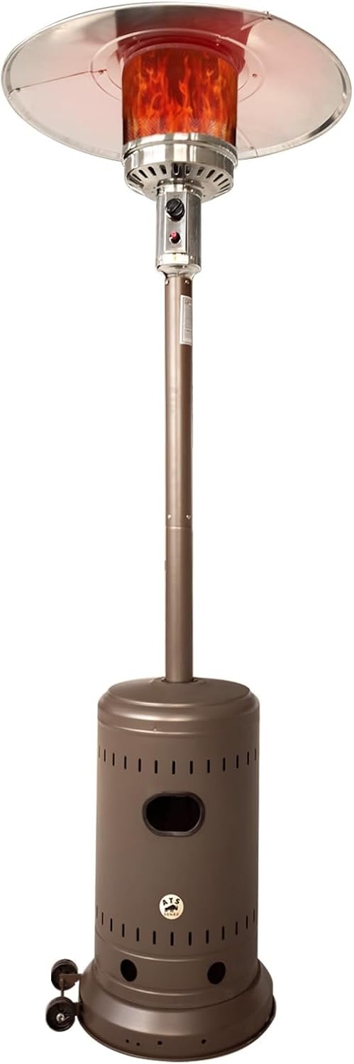 46,000 BTU Outdoor Propane Patio Heater with Wheels, Commercial & Residential, Havana Bronze, 32.5x 32.5 x 91.3 inches (LxWxH)