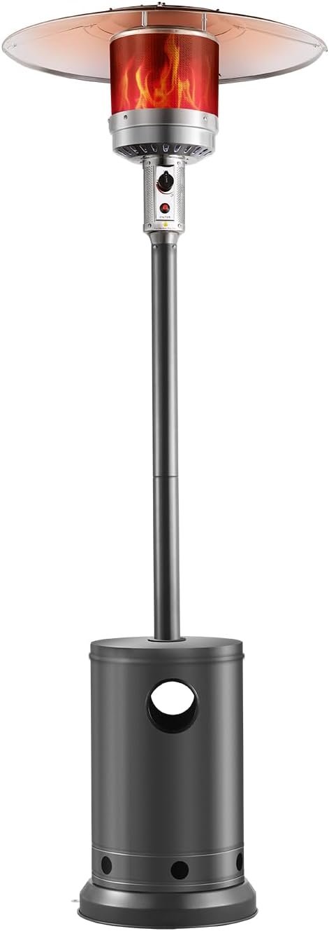 VEVOR 50000BTU Propane Patio Heater for Outdoor Use With Round Table Design, Metal Burner and Wheels – Tall Hammered Flame Heater for Party, Backyard, Garden, Silver Gray