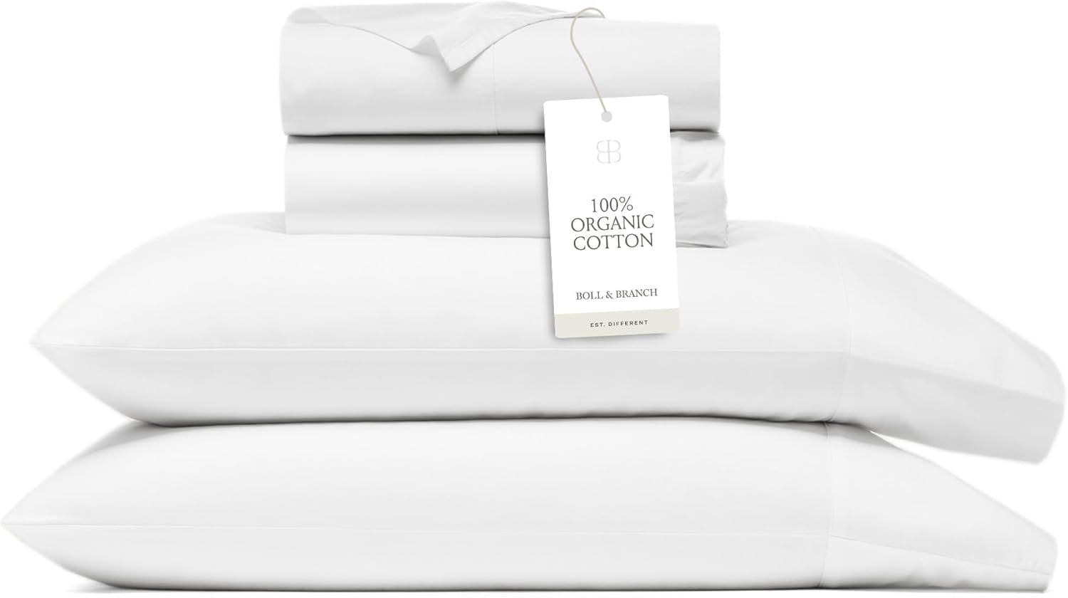 BOLL & BRANCH Signature Hemmed Sheet Set, King + Standard, White | Luxury 100% Organic Cotton – Buttery Soft and Breathable – Includes 1 Flat, 1 Fitted, 2 Standard Pillowcases