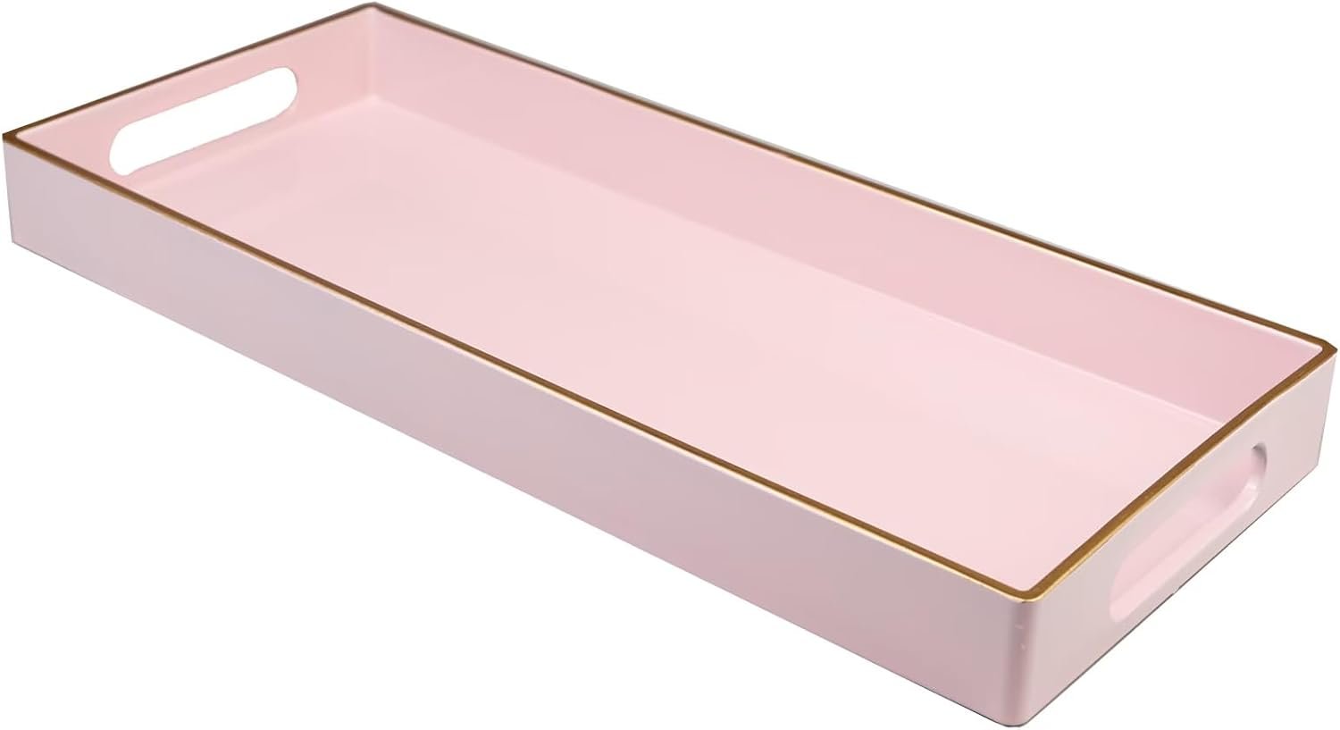 Pink Vanity Tray with Handles, Decorative Tray Desktop Storage Organizer for Bathroom, Living Room, 5.9″*13.7″