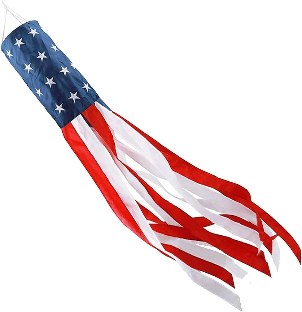 American Flag Windsock 40 Inch with Embroidered Stars, outdoor heavy duty | 4th of July Decor, Fade Resistant, Christmas Patriotic Wind Sock, Red, white, blue, Patriotic Decorations For Outside