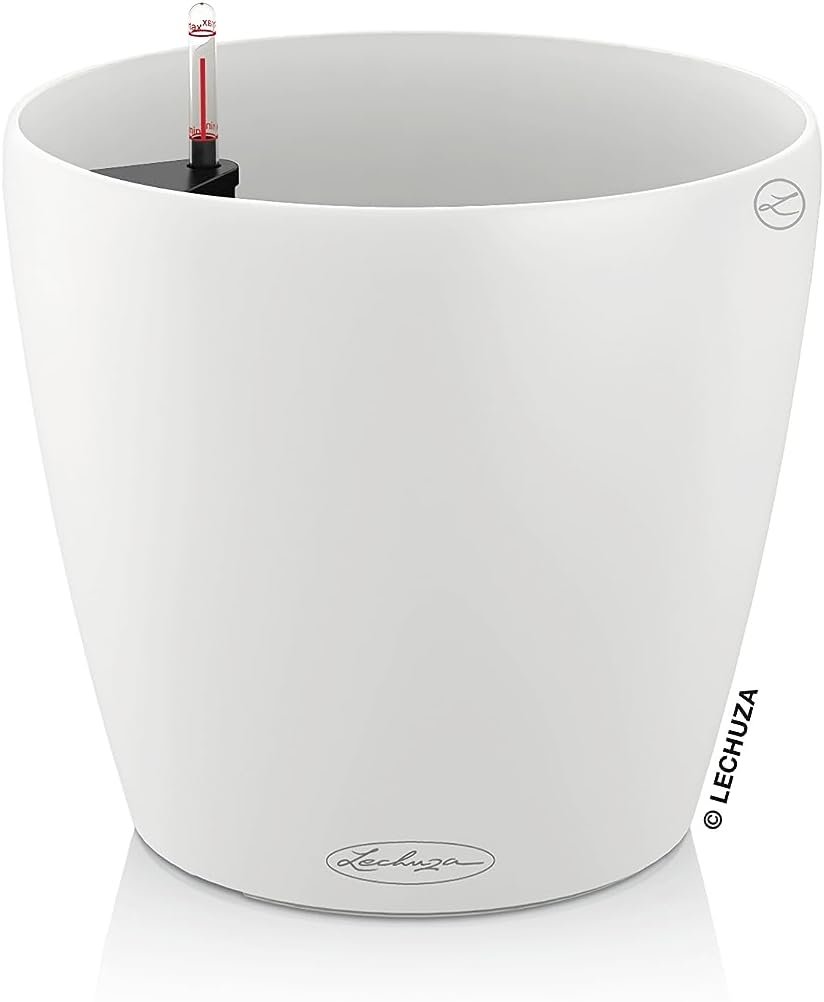 Lechuza Classico Color 28 White, Self-Watering Round Planter, D11 H10.2 in