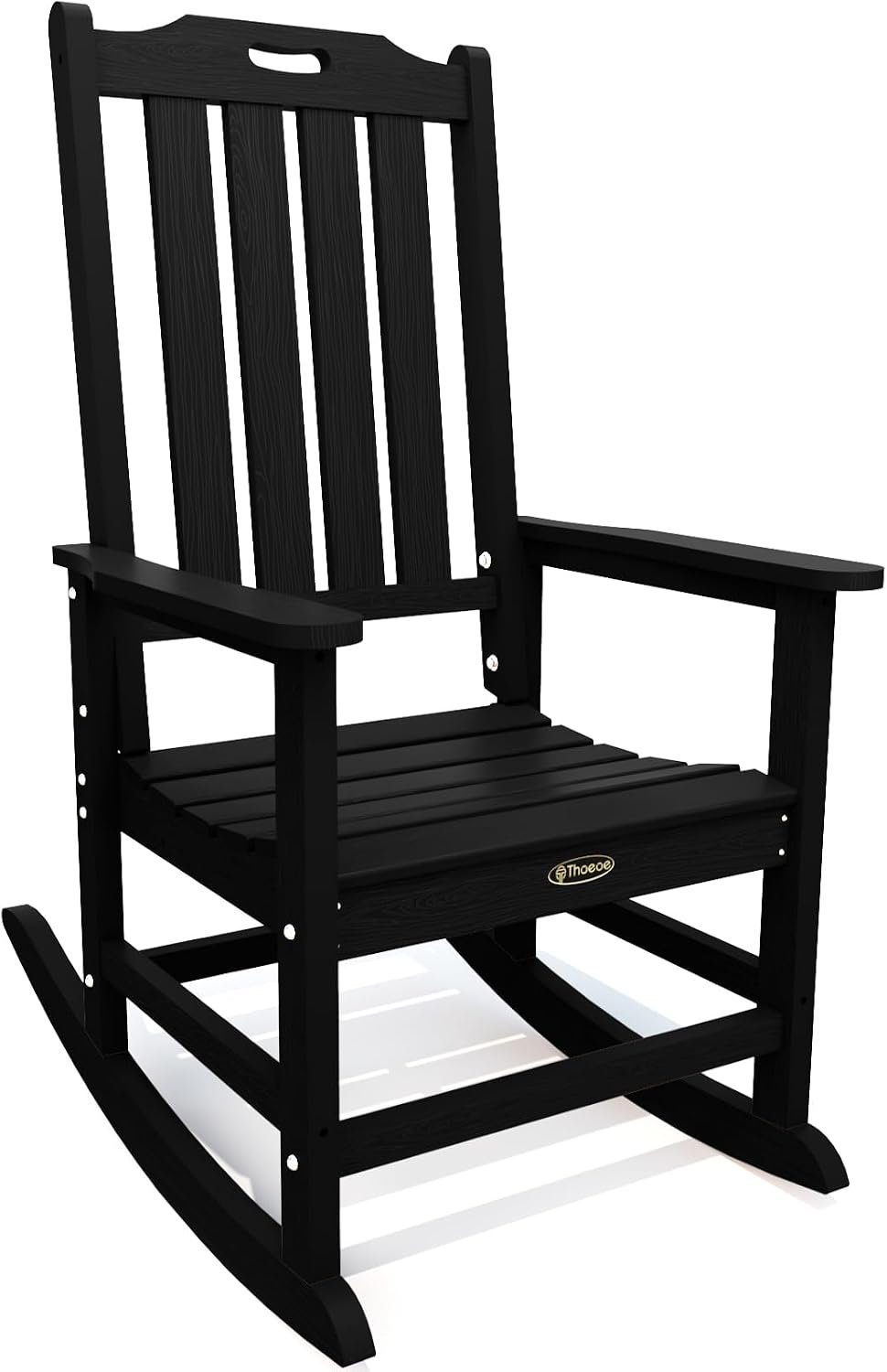 THOEOE Outdoor Rocking Chairs, Oversized Patio Rocking Chair | HDPE Outdoor Rockers for Front Porch, Patio, Backyard, Balcony and Garden. All-Weather High Back Design, Black