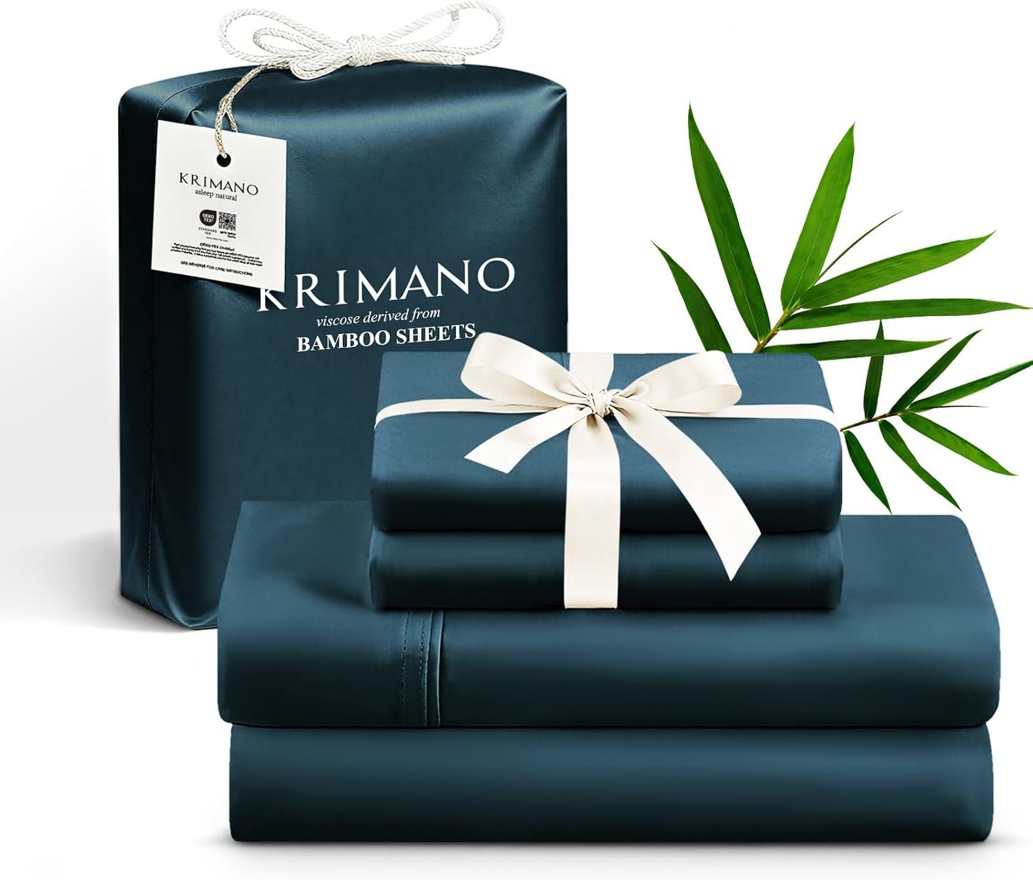 Bamboo Viscose Sheet Set King Size, Cooling Sheets Bed Set 4pcs | 100% Organic Viscose Derived from Bamboo, Hotel Luxury Silky& Breathable for Hot Sleepers, Deep Pocket Up to 17″, Navy Blue
