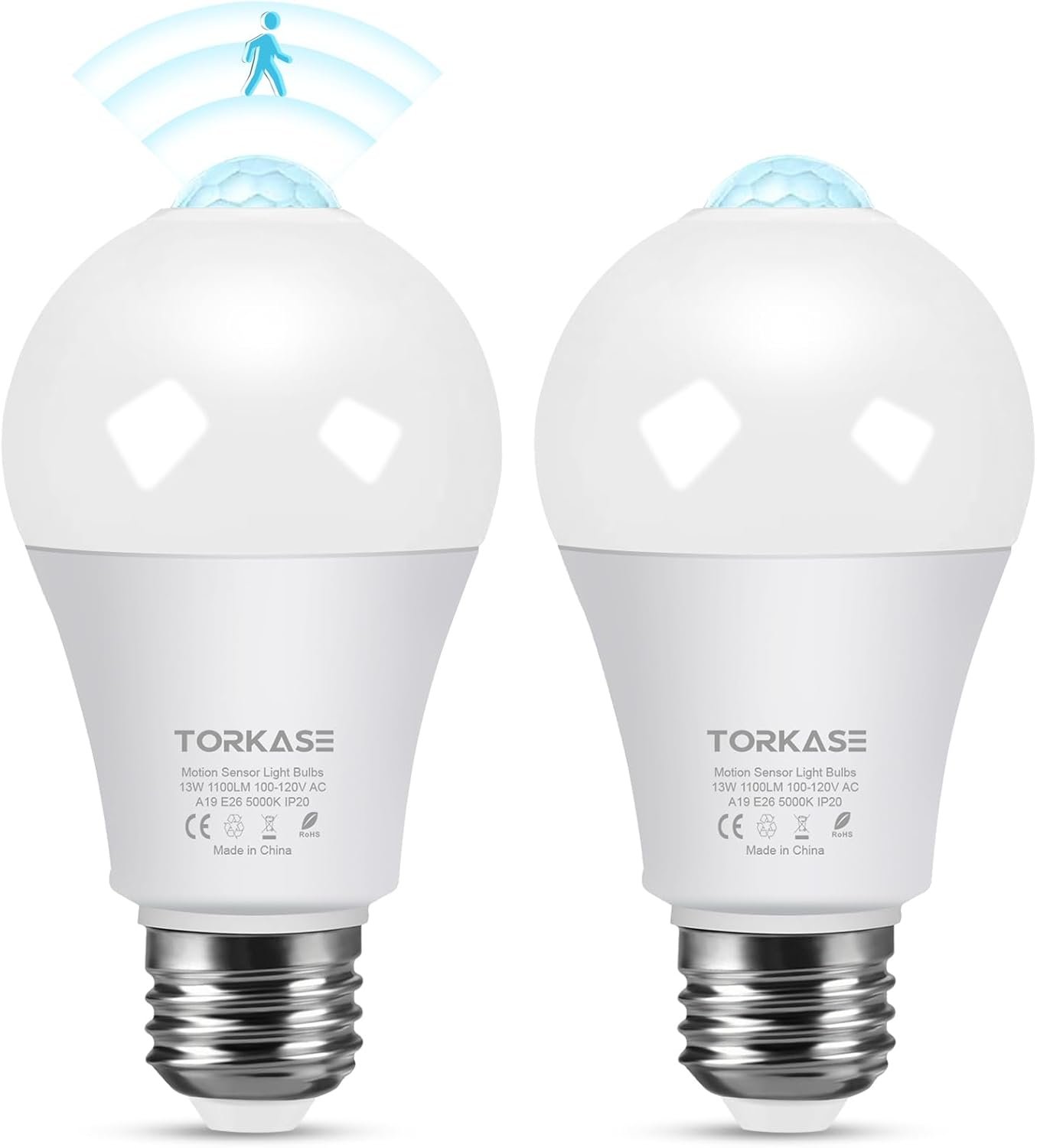 Motion Sensor Light Bulbs, E26 Dusk to Dawn Activated Security | Auto On/Off, Energy-Efficient, for Indoor Outdoor Lighting, Front Door Garage Basement Storage Closet, 120V, 5000K 2Pack