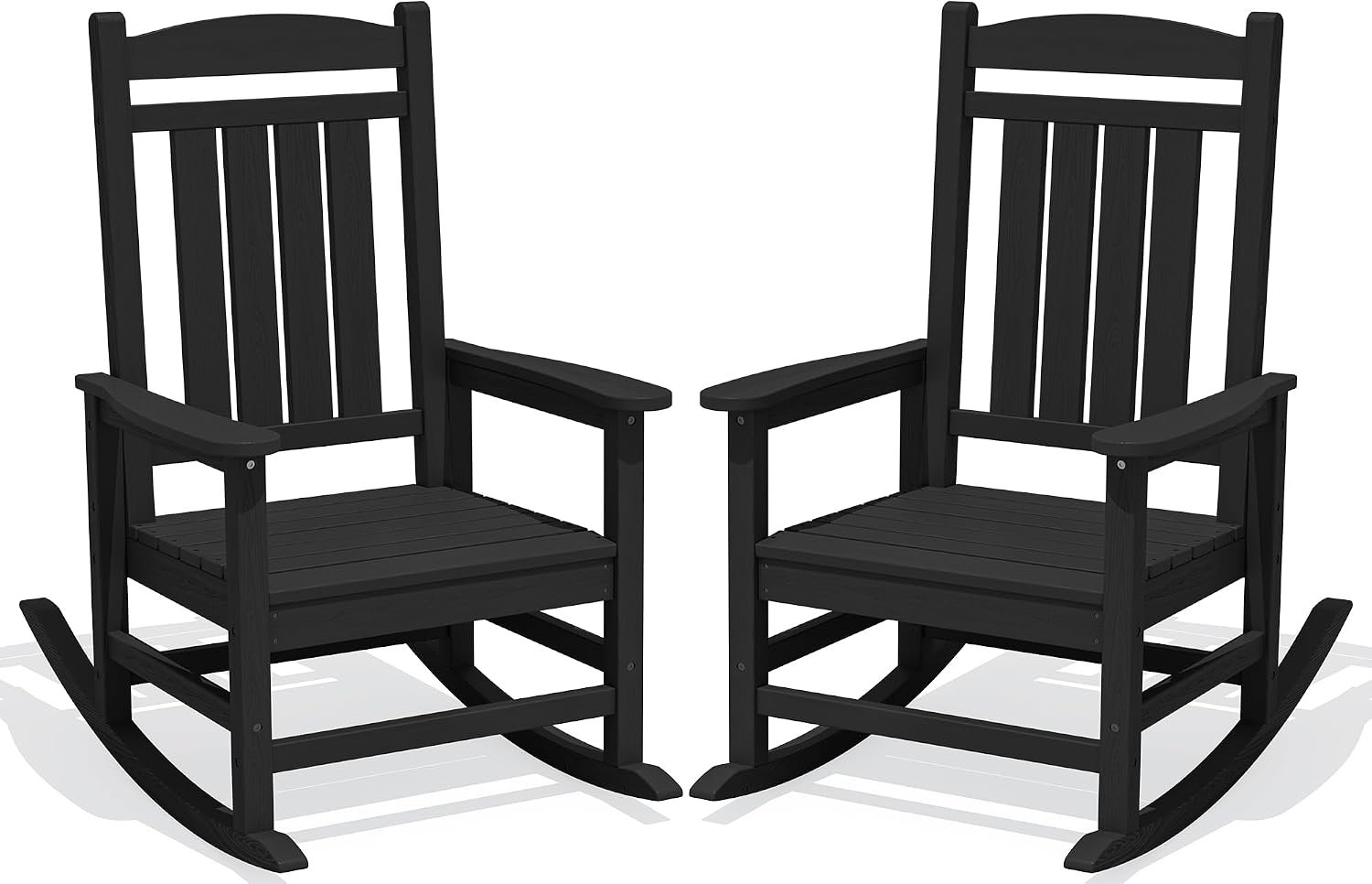 Oversized Outdoor Rocking Chairs Set of 2, HDPE Porch Rocker, Black | – Rocking Chairs for Outdoor with Wide Seat – 350LBS Support for Adults