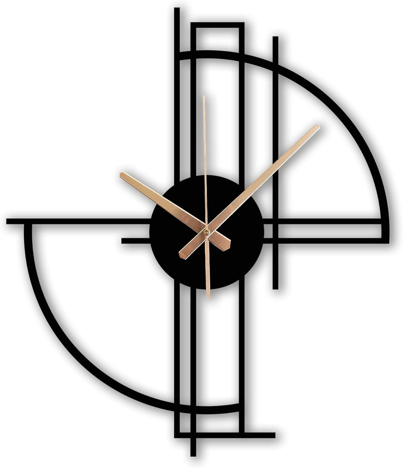 Modern Geometric Metal Wall Clock, Minimalist Black Steel Design, Silent Non-Ticking Mechanism, Unique Contemporary Home Decor, Large Decorative Wall Art for Living Room, Office or Bedroom