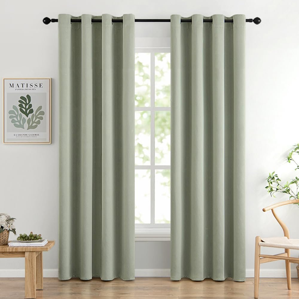 MIULEE Sage Green Blackout Bedroom Curtains Drapes 84 Inch Long 52″x84″ | Grommet Top, Room Darkening Window Drapes, Privacy Protection, Thermal Insulated, Heat Blocking, Light Blocking