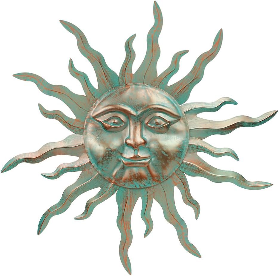 VEWOGARDEN Metal Sun Wall Decor 30″ Large Outdoor Hanging Wall Art for Patio Farmhouse Garden Living Room Bedroom Decorations, Green