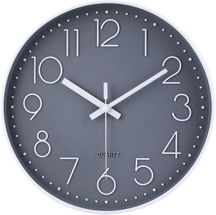 Wall Clock 12 Inch Non-Ticking Silent Battery Operated Round Wall Clock Modern Elegant Simple Style Clock for Home Office Kitchen Bedroom Living Room