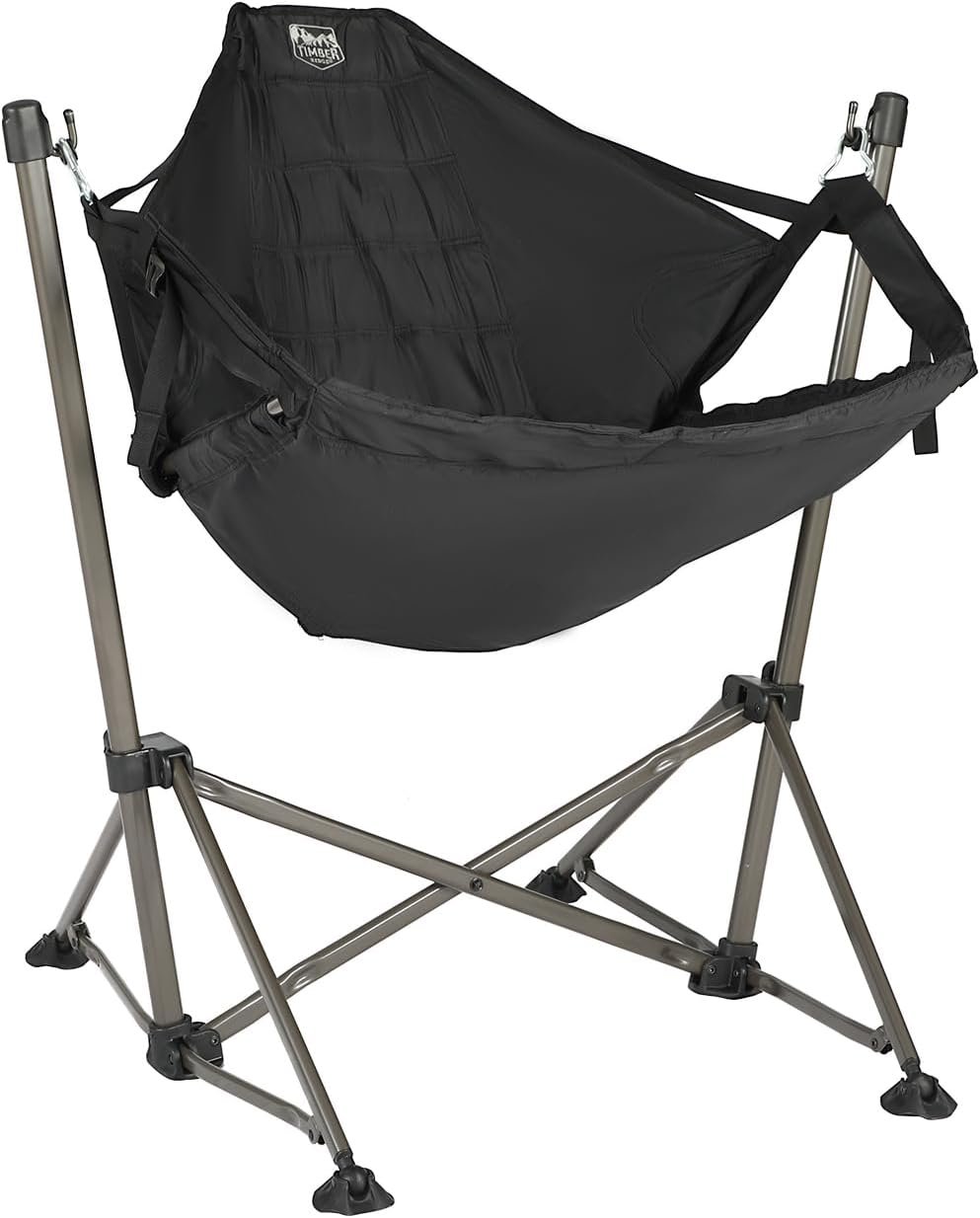Timber Ridge Portable Hammock Camping Chair, Padded Folding Swing Hammock Chair with Stand, Heavy Duty Hammock Camp Chair with Carry Bag for Outdoor Beach Patio, Supports 300lbs, Black