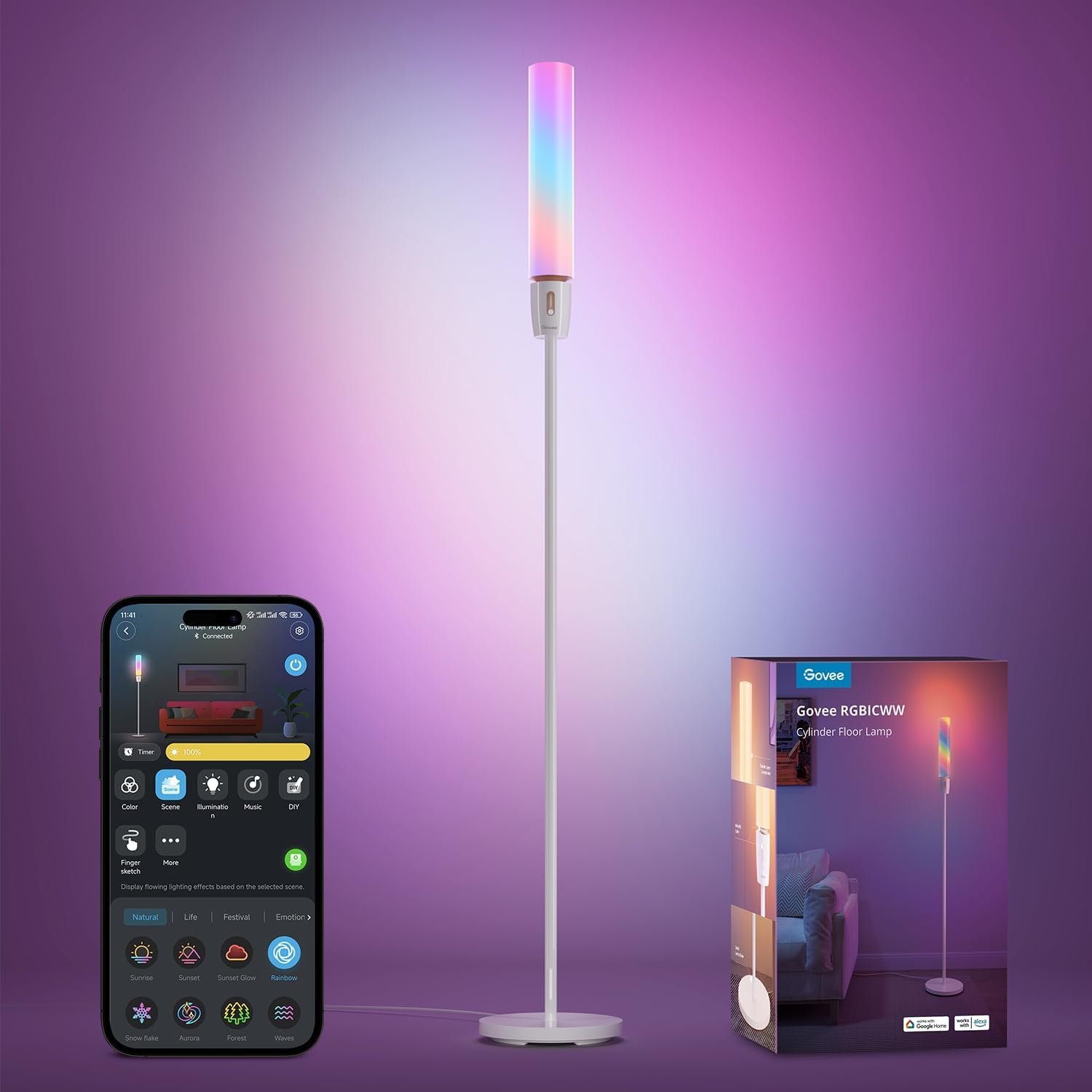 Govee RGBIC Cylinder Floor Lamp, LED Corner Floor Lamp with Wi-Fi App Control, Smart Lamp with 64+ Scenes, DIY Mode, Music Sync, 1500 Lumens Modern Lamp for Bedroom, Living Room | Wi-Fi App Control, Smart Lamp with 64+ Scenes, DIY Mode, Music Sync, 1500 Lumens Modern Lamp for Bedroom, Living Room